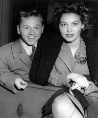 FILE - Mickey Rooney and wife, Ava Gardner, arrive in New York in January 1942, en route to Boston where Rooney is to appear at a Red Cross benefit. Rooney,...