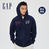 Gap男女同款 碳素軟磨系列法式圈織 Logo柔軟休閒外套 809003-海軍藍