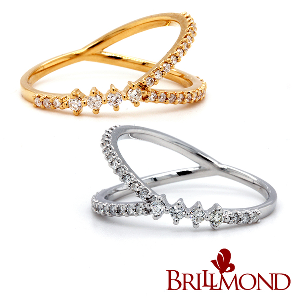 【BRILLMOND JEWELRY】 18K金 20分 鑽石線戒 交織鑽戒 雙色選(18K金台 天然鑽石總重20分)