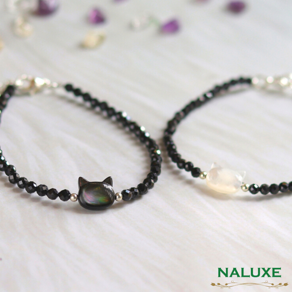 【Naluxe】黑尖晶石|深海蝶貝|黑白貓咪設計款開運能量水晶手鍊(護佑平安、守護石) product thumbnail 7