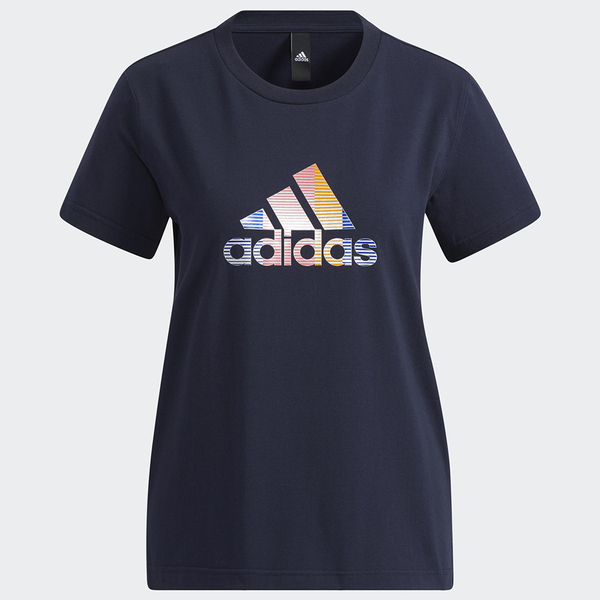 Adidas FUTURE ICONS 女裝 短袖 T恤 彩色LOGO 側開岔 棉 深藍【運動世界】HF0041