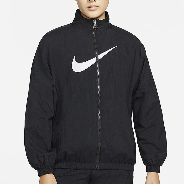 NIKE Sportswear Essential 女裝 外套 訓練 大勾 皺褶梭織 抽繩 黑【運動世界】DM6182-010