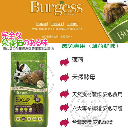 【培菓幸福寵物專營店】Burgess伯爵》機能性成兔飼料-2kg product thumbnail 2