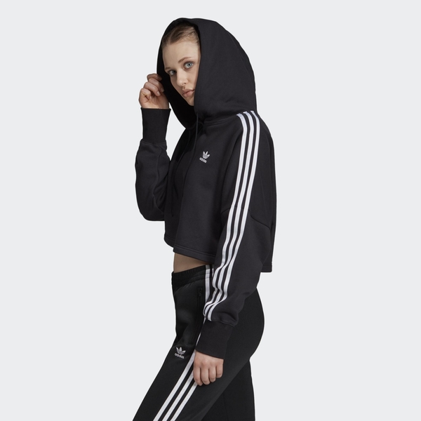 ADIDAS ORIGINALS CROPPED HOOD 女三線款黑色短版帽T ED7554 product thumbnail 4