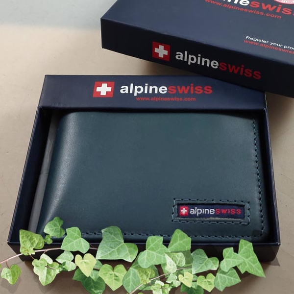 【ALPINE SWISS】瑞士+ 男皮夾 短夾 牛皮夾 品牌盒裝／藍綠色（單鈔夾） product thumbnail 7