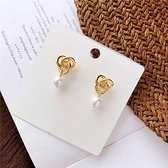 【NiNi Me】韓系耳環 925銀針氣質優雅珍珠鏤空不規則金屬纏繞耳針 耳環 N0353