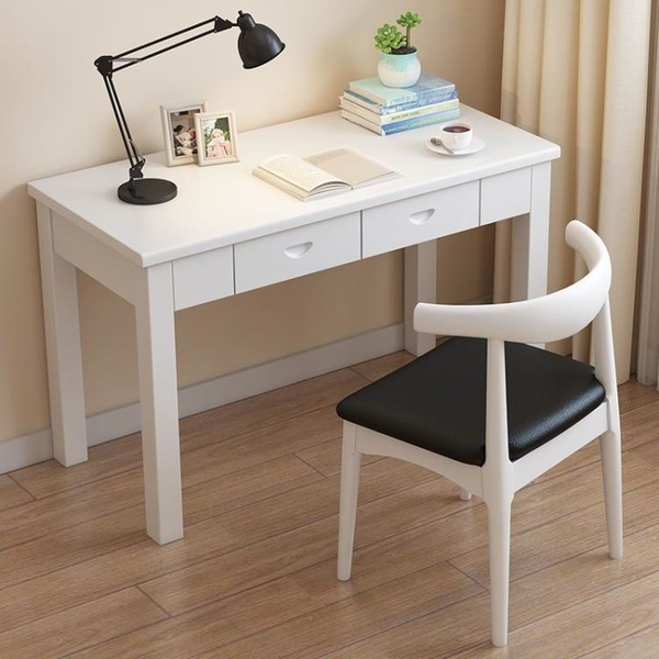 實木中式書桌簡約現代小戶型辦公室白色寫字桌家用筆記本電腦桌子