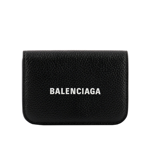 【BALENCIAGA】經典Logo牛皮壓釦三折短夾(Mini)(黑色) 593813 1IZIM 1090