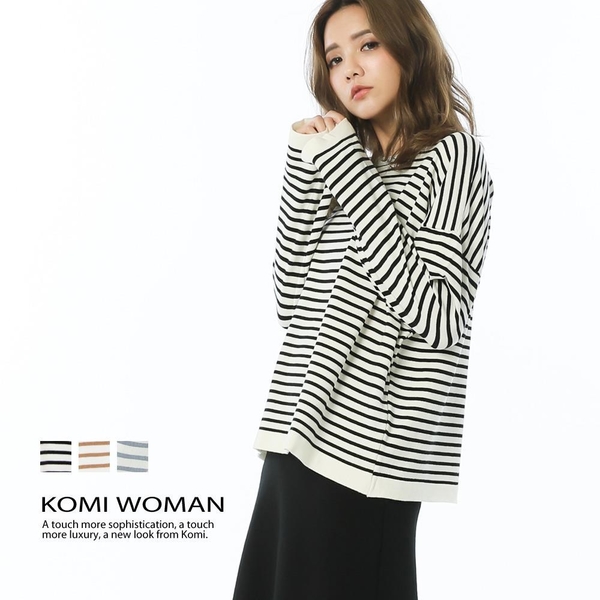 【南紡購物中心】KOMI-簡約條紋圓領針織上衣‧三色