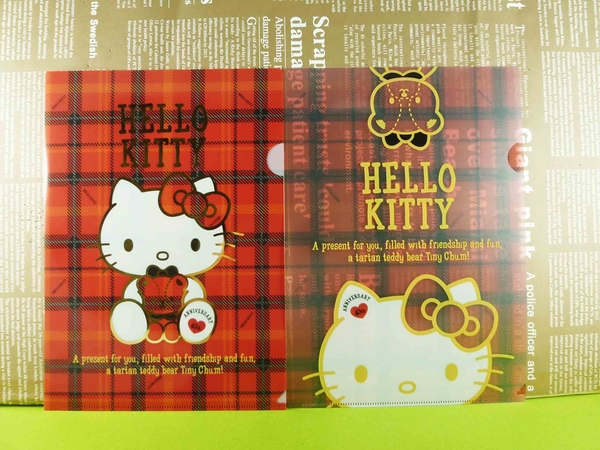 【震撼精品百貨】Hello Kitty 凱蒂貓~三麗鷗 KITTY 日本A4文件夾/資料夾(2入)-40TH紅格#04993