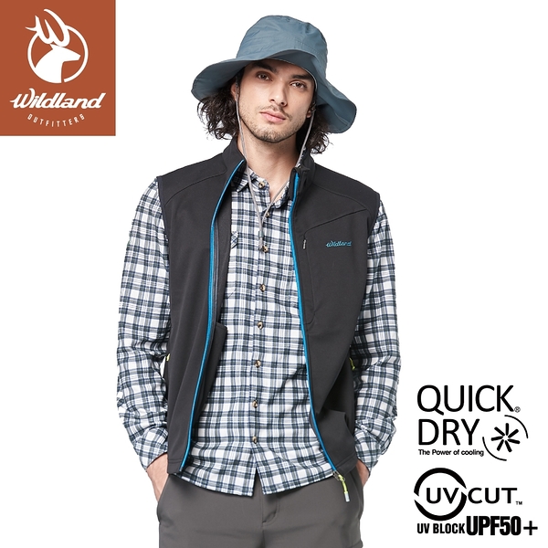 【Wildland 荒野 男 彈性針織格紋保暖襯衫《深藍》】0A82206/休閒服/格紋衫/運動衣/薄外套
