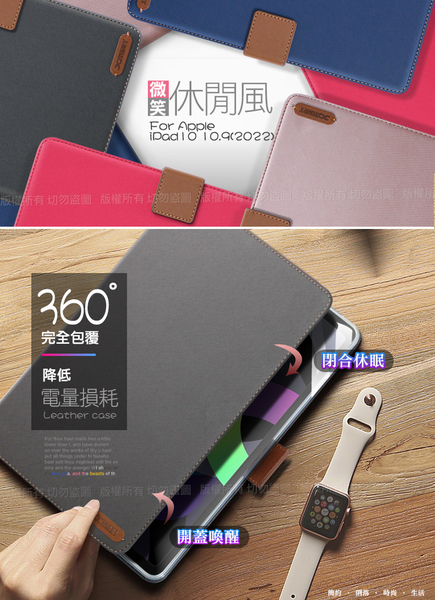 Xmart For 2022 iPad 10 第10代 10.9吋 微笑休閒風支架皮套+鋼化玻璃貼組合 product thumbnail 2