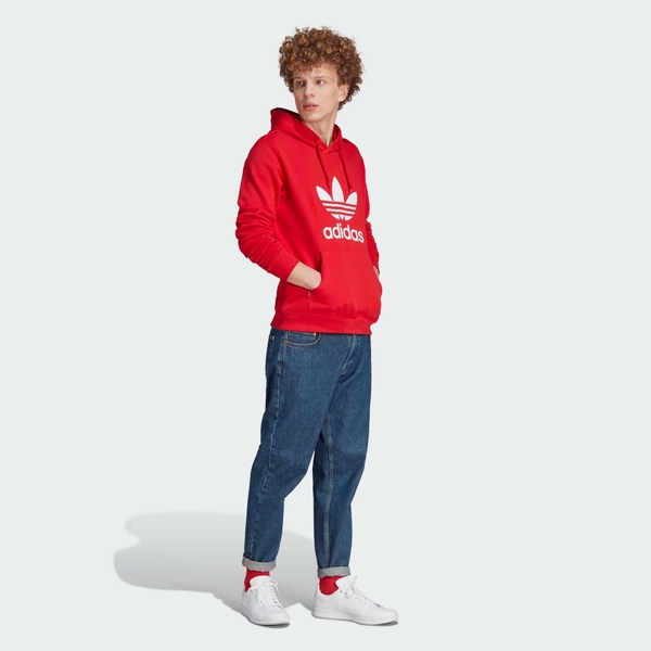 adidas 愛迪達 TREFOIL HOODY 男款 紅色 帽T 長袖上衣 運動 三葉草 亞規 IM4497 product thumbnail 2