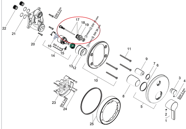 【麗室衛浴】德國 HANSGROHE 95014 埋壁淋浴龍頭切換專用零件閥芯