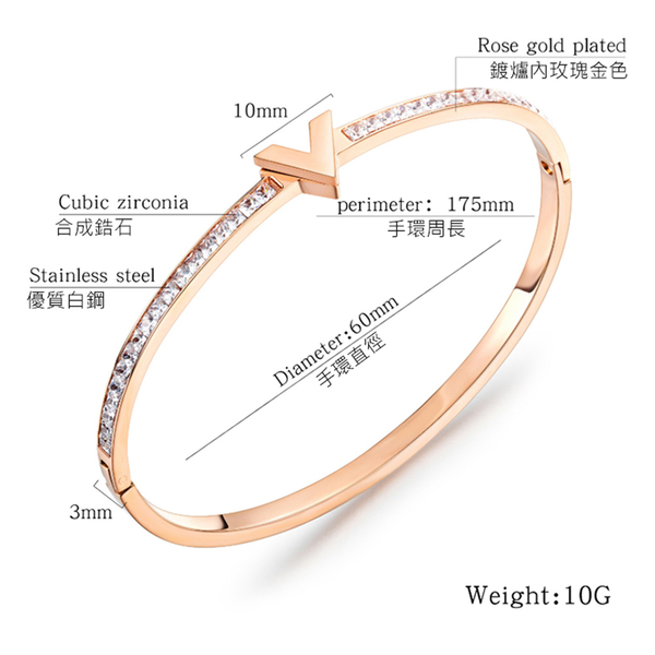 Z.MO鈦鋼屋 女性手環 白鋼手環 玫瑰金V字造型鑲鑽手環 精美手環 生日禮物推薦 單件價【CKS963】 product thumbnail 7