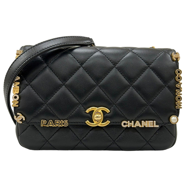 【二手名牌BRAND OFF】CHANEL 香奈兒 黑色 羊皮 菱格紋 COCO 20 肩背包 TE001577