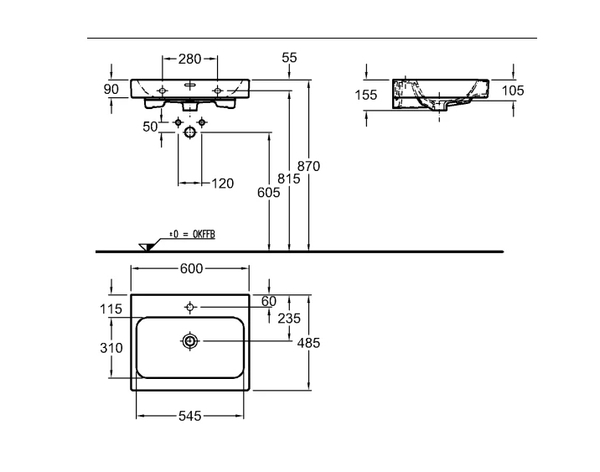 【麗室衛浴】GEBERIT ICON 124060000 (有龍頭孔) 可掛壁面盆 60 cm