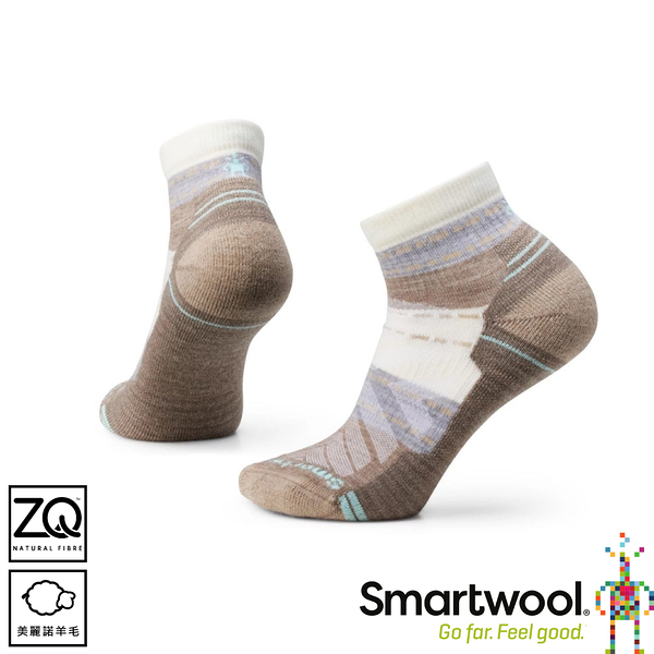 【SmartWool 美國 女機能戶外全輕量減震印花低筒襪《自然白》】SW001579/登山/透氣/羊毛襪/機能襪