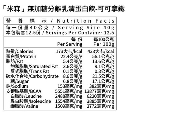 【米森 vilson】無加糖分離乳清蛋白飲-可可拿鐵 500g/罐 1罐 product thumbnail 3