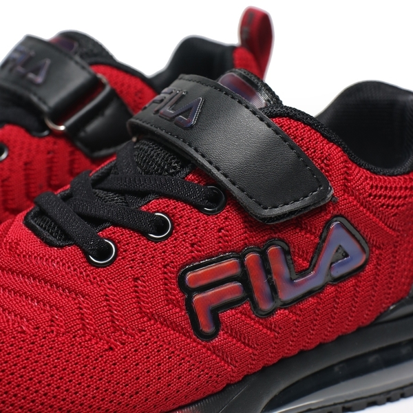 FILA 慢跑鞋 紅黑 網布 氣墊 鬆緊鞋帶 魔鬼氈 中童 大童 (布魯克林) 3J406V220 product thumbnail 2