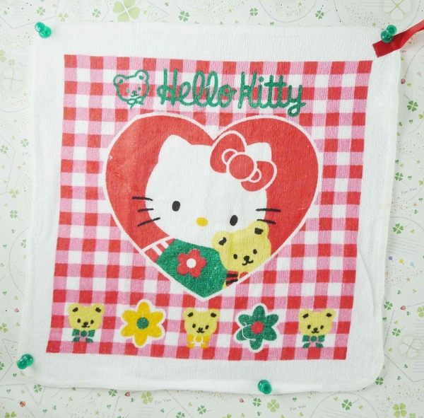 【震撼精品百貨】Hello Kitty 凱蒂貓~方巾-格子紅大愛心