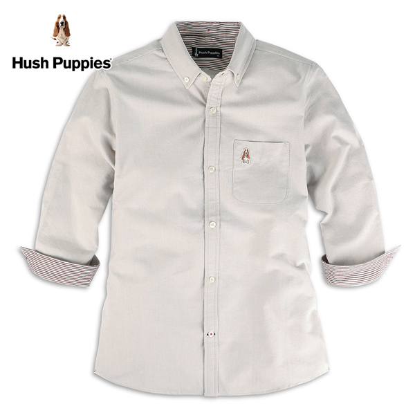 Hush Puppies 襯衫 男裝質感素色小狗七分袖襯衫