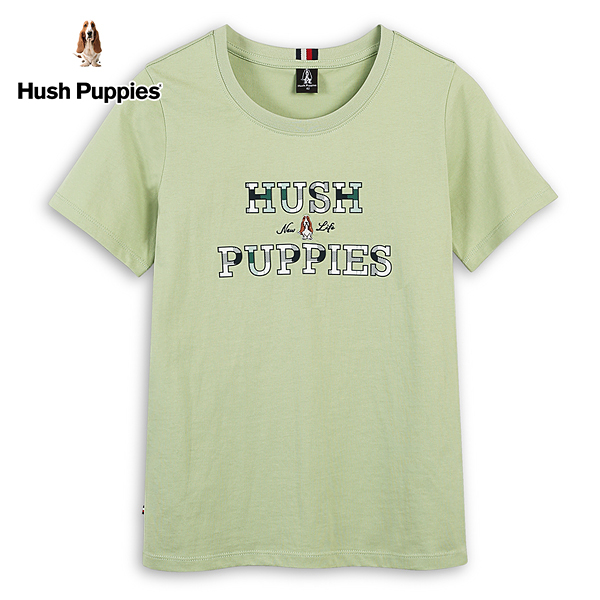 Hush Puppies T恤 女裝經典格紋配色矽膠品牌英文刺繡狗T恤