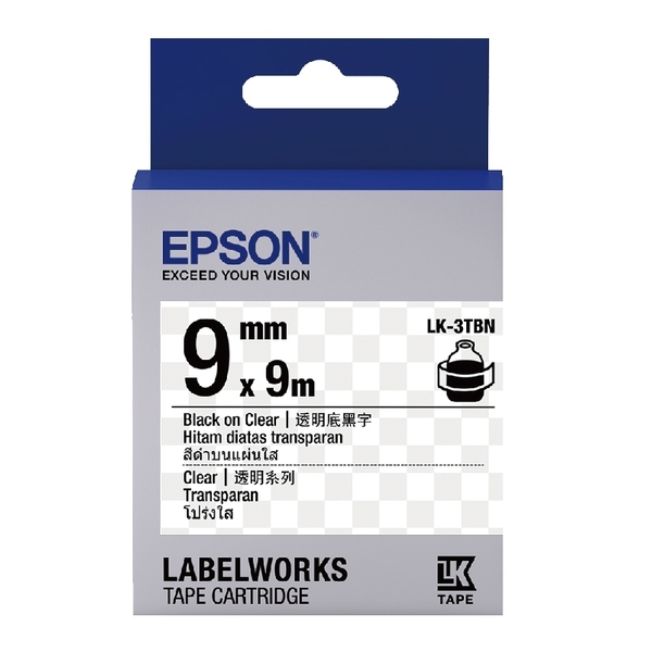 EPSON LK-3TBN C53S653408 透明系列透明底黑字標籤帶 寬度9mm product thumbnail 2