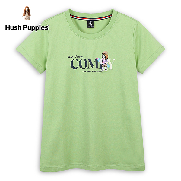 Hush Puppies T恤 女裝簡約英文印花精緻刺繡衝浪狗T恤