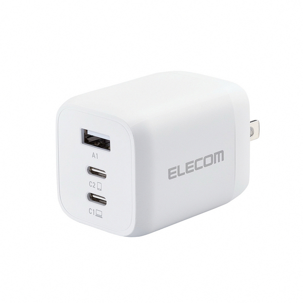 ELECOM 65W GaN氮化鎵三孔快速充電器-白