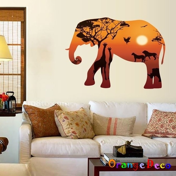 壁貼【橘果設計】北歐剪影大象 DIY組合壁貼 牆貼 壁紙 室內設計 裝潢 無痕壁貼 佈置