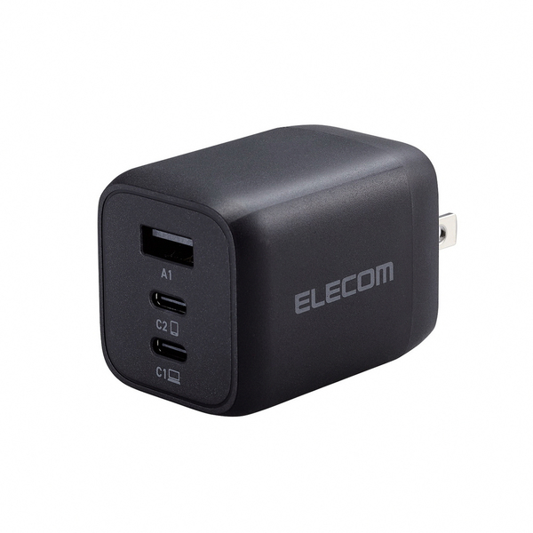 ELECOM 65W GaN氮化鎵三孔快速充電器-黑