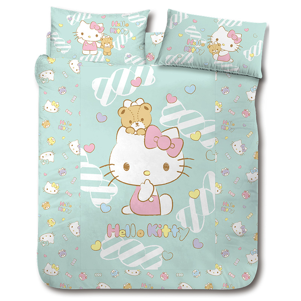 床包 / 雙人【HELLO KITTY 糖果熊】含兩件枕套 高密度磨毛 戀家小舖台灣製