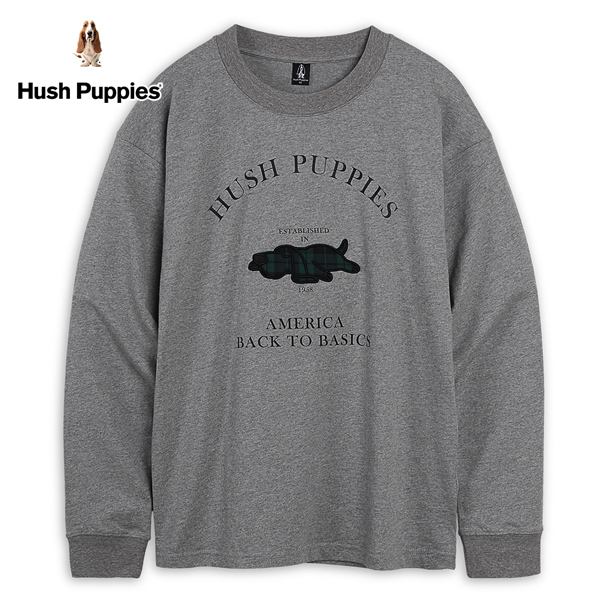 Hush Puppies T恤 男裝趴趴狗格紋貼布長袖落肩T恤 product thumbnail 3