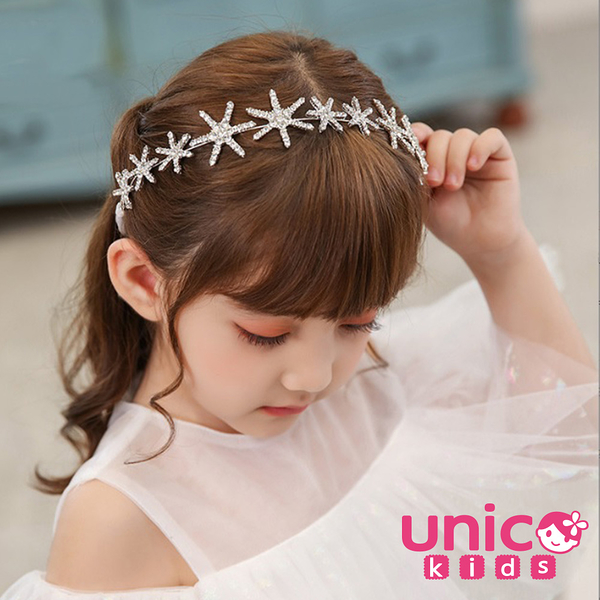 UNICO 兒童銀色公主風帶鑽星星髮箍綁帶/表演/婚禮