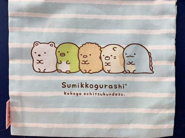 【震撼精品百貨】角落生物 Sumikko Gurashi~SAN-X 隨身束口袋/收納袋-藍線條#70582 product thumbnail 5