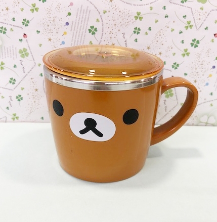 【震撼精品百貨】Rilakkuma San-X 拉拉熊懶懶熊~拉拉熊不銹鋼杯附蓋-咖啡臉#46406