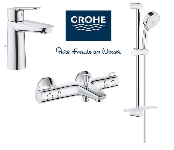 【麗室衛浴】殺很大 德國GROHE BAUEDGE面盆龍頭23822+GROHTHERM 800 定溫龍頭34567+滑桿組27577