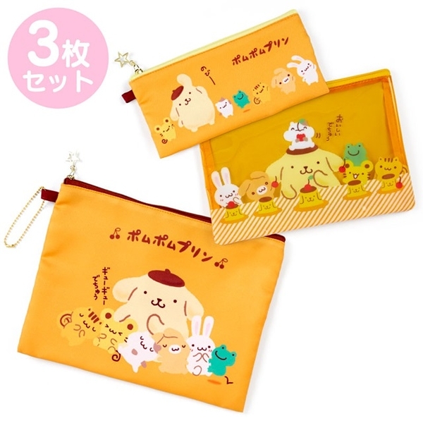 【震撼精品百貨】Pom Pom Purin 布丁狗~日本三麗鷗SANRIO 布丁狗 尼龍扁平收納袋3入組(布丁派對)*12428