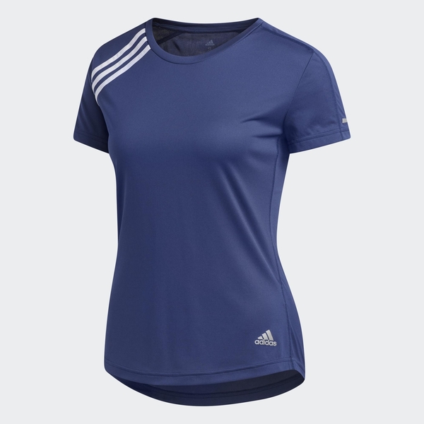 ADIDAS 3-STRIPES RUN TEE 女裝 短袖 慢跑 訓練 透氣 排汗 藍【運動世界】FK1606