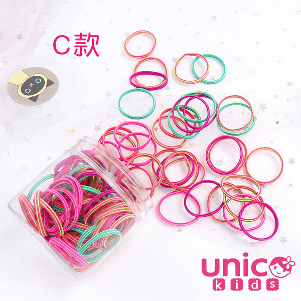 [時時樂限定] UNICO 兒童 甜心基本款40-100條多款樣式髮圈/髮繩罐裝 product thumbnail 2