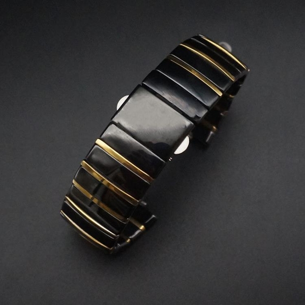 錶帶~代用雷達銀鉆錶帶158系列陶瓷黑色rado方錶盤男女錶鍊黑間金 29mm