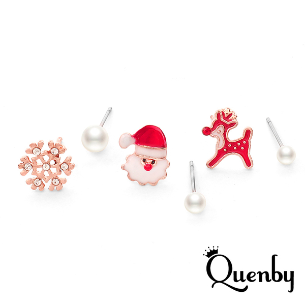 Quenby 簡約迷小巧聖誕老公公雪花麋鹿搭珍珠耳釘/耳環-6件組 product thumbnail 3