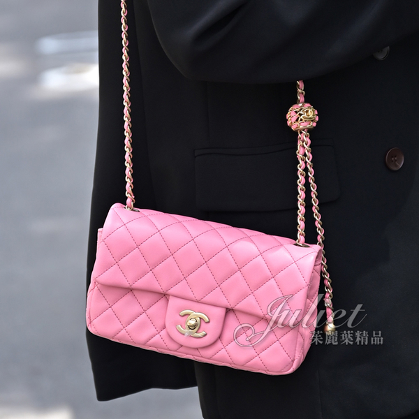 茱麗葉精品【全新現貨】CHANEL AS1787 小羊皮菱格Mini Coco金球包.粉20CM | Yahoo奇摩超級商城