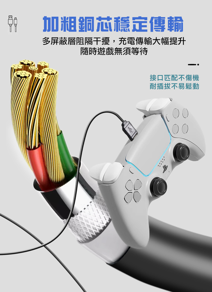 【City】for SONY PS4 無線遊戲手把/遙控手把 專用USB充電線6A副廠 300CM (2入) product thumbnail 5