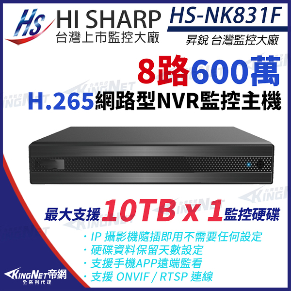 昇銳 HI-SHARP HS-NK831F H.265 600萬 8路 NVR 網路型 錄影主機 KingNet帝網