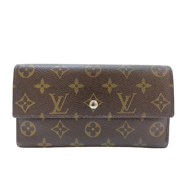 LOUIS VUITTON LV 路易威登 棕色 原花 PVC塗層帆布 三折長夾 M61217 【二手名牌BRAND OFF】