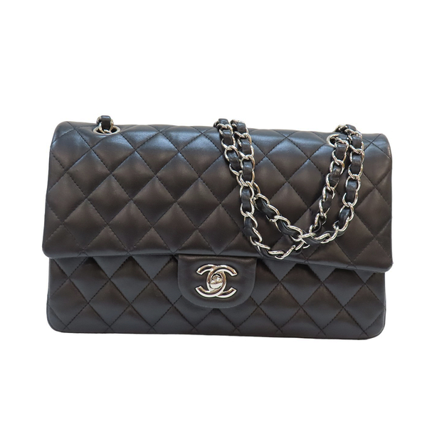 【二手名牌BRAND OFF】CHANEL 香奈兒 黑色 菱格紋 羊皮 經典 11.12 兩用包 A01112