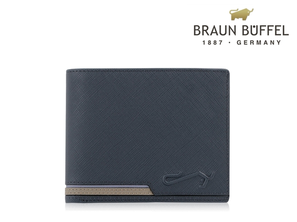 【全新正品】BRAUN BUFFEL 德國小金牛 超薄真皮藍色短夾【寧寧小舖/台中30年皮件老店】BF350-315-1