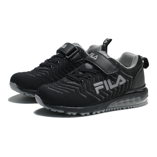 FILA 童鞋 休閒鞋 氣墊 魔鬼氈 黑灰 中童 (布魯克林) 3J810V044